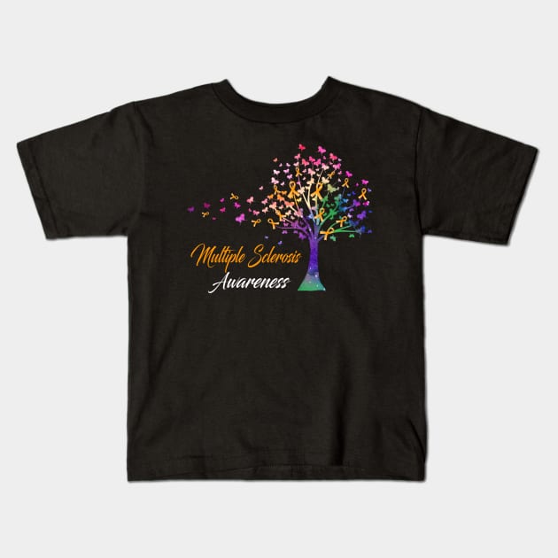 Tree Ribbons Multiple Sclerosis Awareness Support Multiple Sclerosis Warrior Gifts Kids T-Shirt by ThePassion99